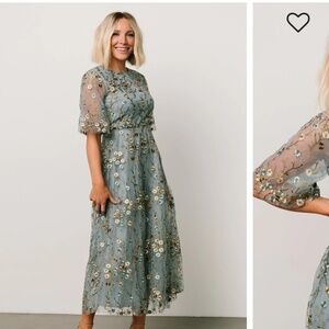 Arabella Embroidered Tulle Maxi Dress Color dusty blue